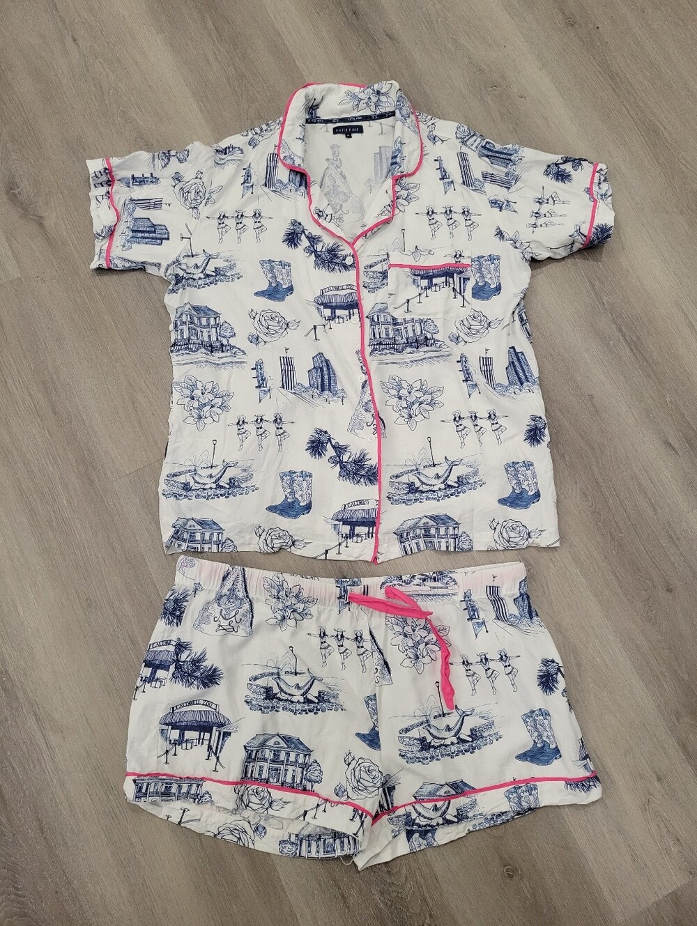 Katie Kime Tyler TX Toile Pajama Shorts Set Women's Sz XL Western Cowboy Print